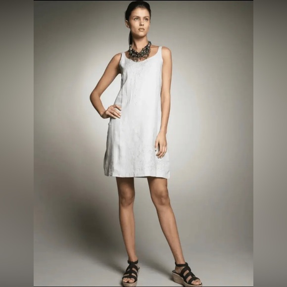 Eileen Fisher 100% Irish linen white tank dress with tiny sequins, size 10 - Picture 1 of 8